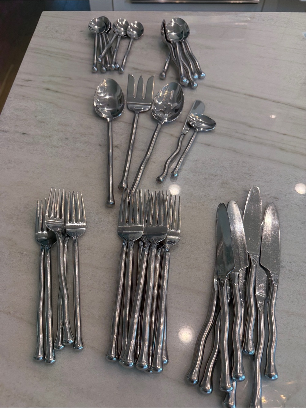 Stainless Steel Ripple-Handle Flatware Set - Silver 8 place settings + serveware